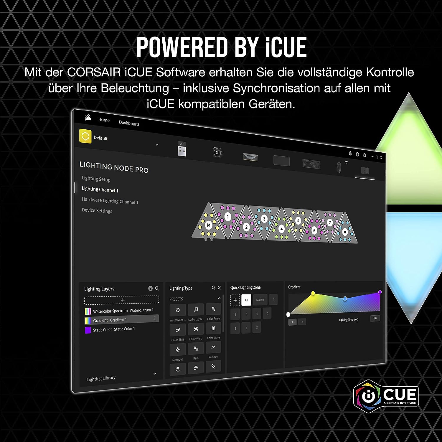 Corsair iCUE LC100 Housing Concentrated Lighting Elements – Mini Triangles – 9 x Tile Expansion Kit Review