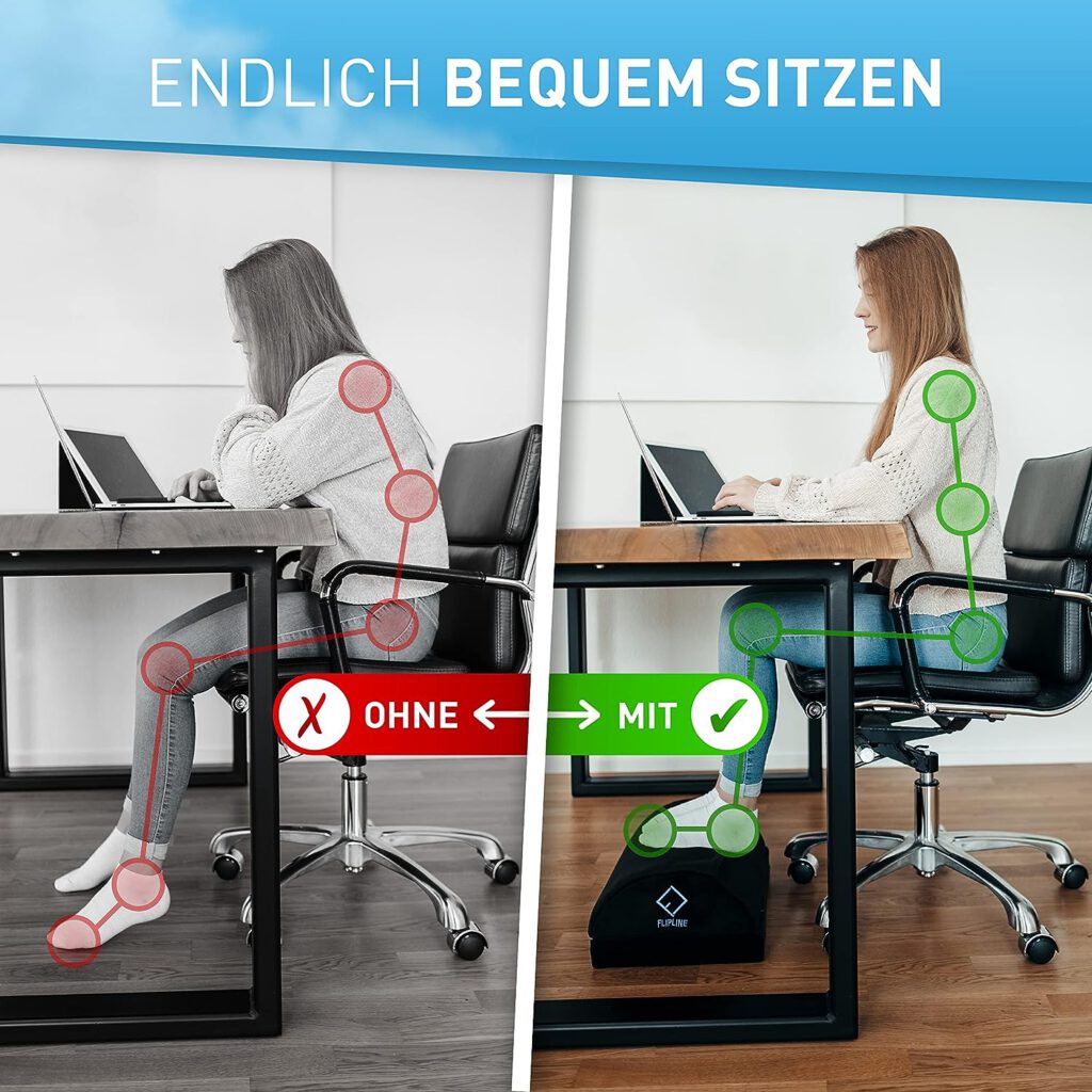 FLIPLINE Fußstütze Schreibtisch mit Flauschfaser-Fußtasche [ThermoFlow] höhenverstellbare Fußablage für Schreibtisch Büro Homeoffice Zubehör - Fußkissen Footrest Fußhocker