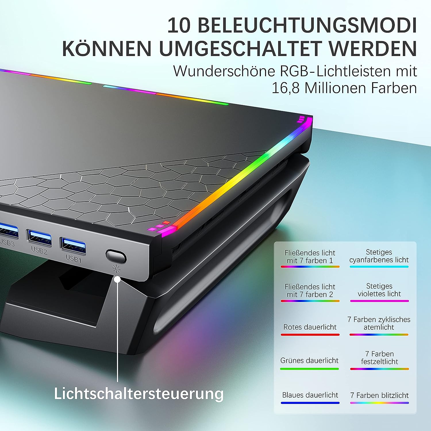 MOOJAY Monitor Stand für Schreibtisch Gaming mit 4 USB 3.0 Hub und RGB Licht Review