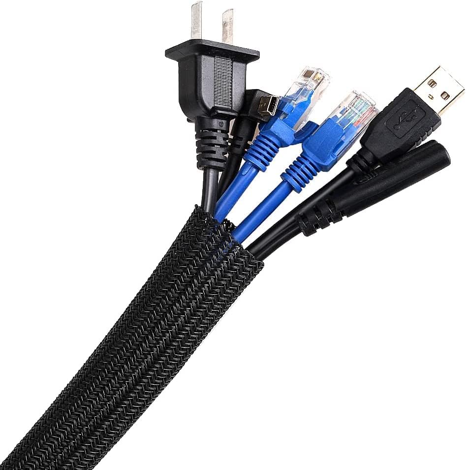 Agptek 3 m Cable Conduit, 12–20 mm Self-Closing Cable Duct, Flexible Woven Cable Sheath, Cable Management for Desk, TV, Computer, PC, Cable Protection for Dogs, Cats, Black