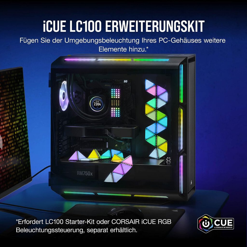 Corsair iCUE LC100 Housing Concentrated Lighting Elements - Mini Triangles - 9 x Tile Expansion Kit (81 RGB LEDs with Light Dispersion, 81 RGB LEDs with Light Dispersion)