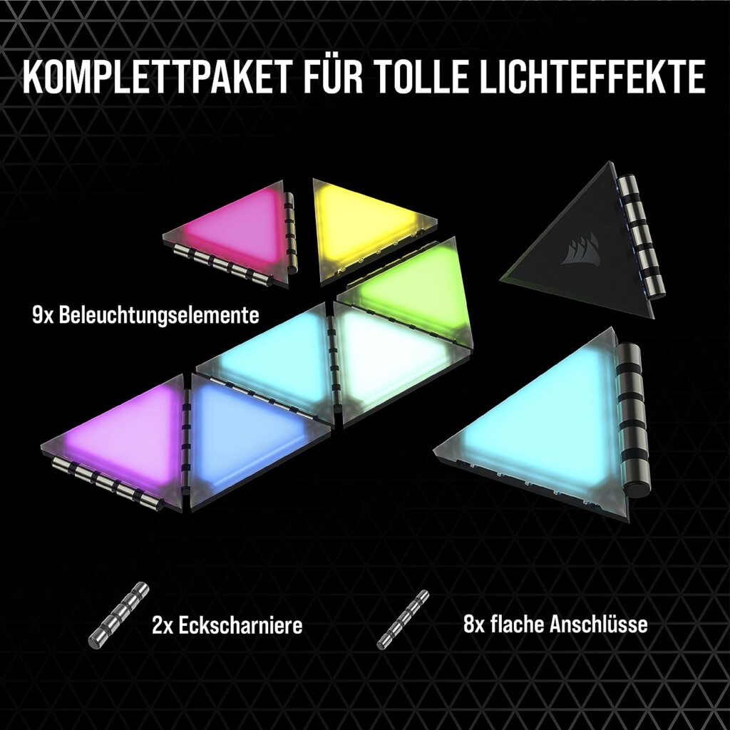 Corsair iCUE LC100 Housing Concentrated Lighting Elements - Mini Triangles - 9 x Tile Expansion Kit (81 RGB LEDs with Light Dispersion, 81 RGB LEDs with Light Dispersion)