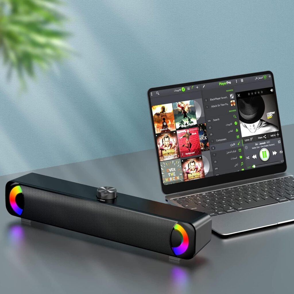 HPYLIF·H USB PC Speaker, PC Soundbar, Computer Gaming Speaker with Surround Stereo Audio Colourful RGB Light, Wired Soundbar for Notebook, PC, Laptop, Desktop - Plug and Play