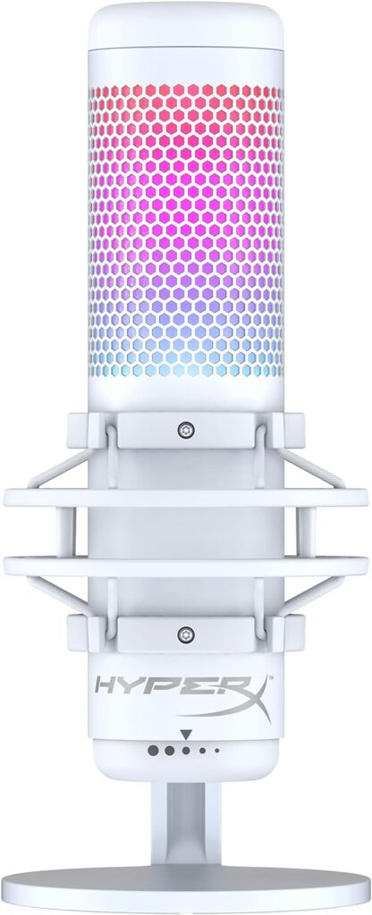 HyperX QuadCast S - RGB USB Condenser Microphone for PC, PS5, Mac, Anti-Vibration Shock Mount, 4 Polar Patterns, Pop Filter, Gain Control, Gaming, Streaming, Podcasts, Twitch, YouTube, Discord - White