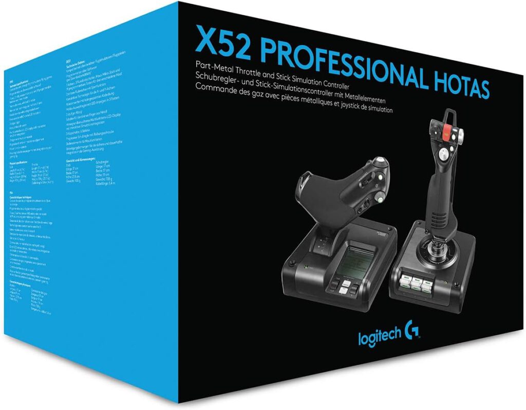 Logitech G Saitek X52 Pro Flight Control System, throttle and stick simulation controller for space simulations, LCD display, dual suspension, illuminated keys, 2x USB port, PC, Black