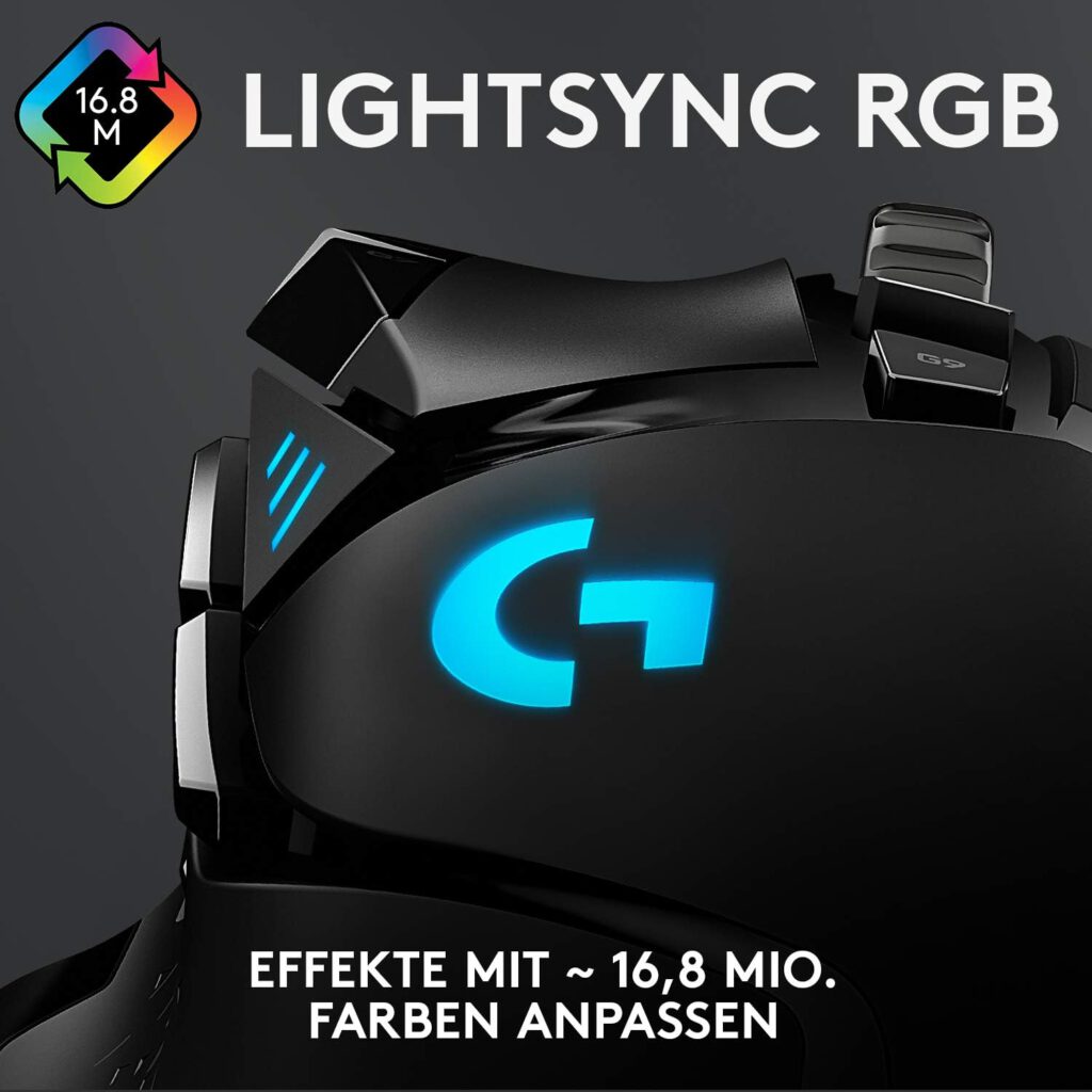 Logitech G502 HERO gaming mouse (with HERO sensor, RGB, 16,000 DPI, 11 programmable buttons, laptop and PC computer mouse, 5 customizable weights, balance tuning, German packaging) black