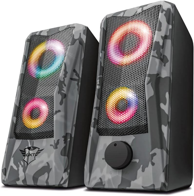 Trust Gaming GXT 606 Javv 2.0 PC Speaker, 12 W, USB Powered, PC Boxes with RGB LED Lighting, Speaker Set, Gaming Speaker for PC and Laptop - Grey