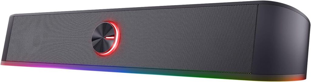 Trust Gaming Stereo Soundbar with RGB Lighting GXT 619 Thorne - Computer Boxes, 2.0 Speakers with RGB LED Lighting, Powered by USB, 12 W, PC/Laptop, Black